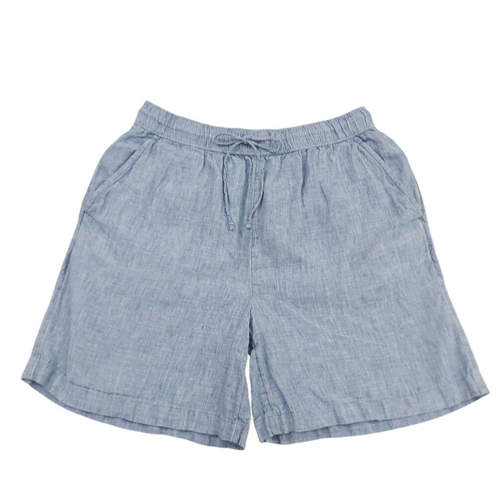 Tahari Womens Linen Shorts Small Light Blue Elastic Waist Drawstring Coastal